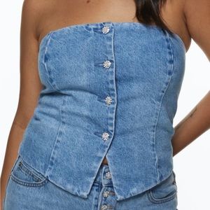 Rhinestone button denim top